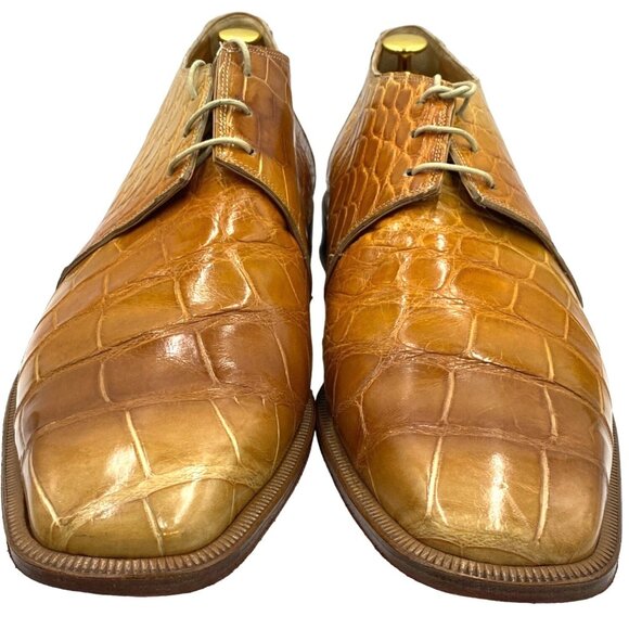 Vintage Mauri Exotic Full Alligator Mens 14M Italian Tan Brown Honey Dress Shoes - Picture 10 of 14